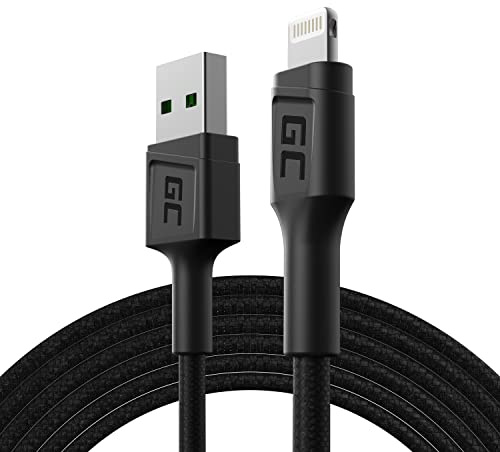 Green Cell Kabel USB-A - Lightning 2m Ladekabel Schwarz Schnellladekabel für Apple iPhone 14 13 12 11 SE Pro Max X XR XS Max 8 7 Plus 6 6S 5 5C 5S Plus | iPad Air/Pro/Mini | iPod