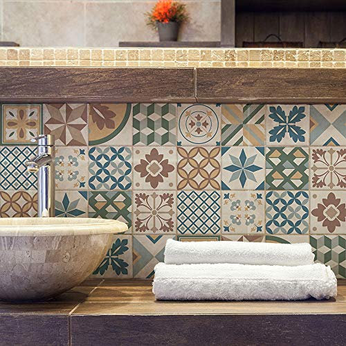 RE-COVERTILES - Adesivi per Piastrelle Bagno e Cucina 10 Pz 20x20 cm - PS00207 Decorazione murale in PVC Impermeabile mattonelle Mosaico Stile cementine Azulejos