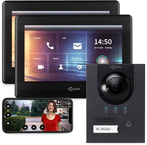GOLIATH® PRO IP - Türklingel & Türsprechanlage mit Kamera [AUFPUTZ TÜRSTATION] - Klingel mit Kamera & 2X 7 Zoll Monitor - Doorbell Camera - Video Sprechanlage mit Türöffner - Videotürklingel