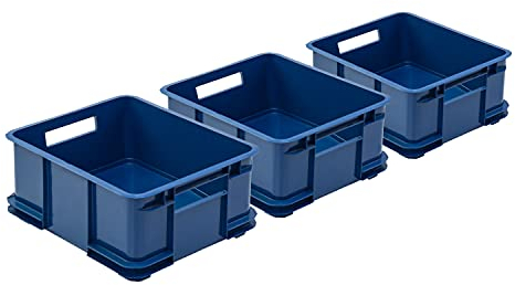 PAFEN 3 scatole impilabili Euro Bruno Eco blu Euro-Box da 20,5 l