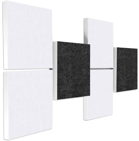 platino24 Schallabsorber COLORE aus Basotec G+ I Akustikpaneele mit Akustikfilz I 3D Wand-Paneele mit 6 Quadraten in Weiß & Anthrazit I Akustikplatten zur Schalldämmung in Büro, Studio & Wohnung