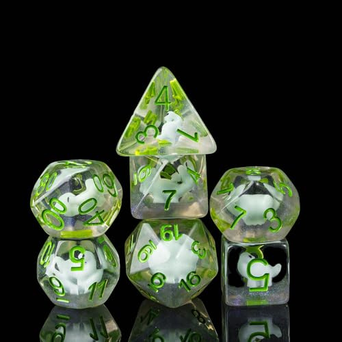 Cusdie Set med 7 tärningar, D&D-tärningar, set med polyedriska tärningar fyllda med djur, för rollspel, spelet Dungeons & Dragons, MTG Pathfinder (dinosaurie)