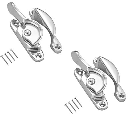TERF® Traditional Polished Chrome Sash Window Lock Catch Latch Fitch Fastener With Fixing Screws For Wood Aluminium UPVC Vinyl Frames - Pack of 2