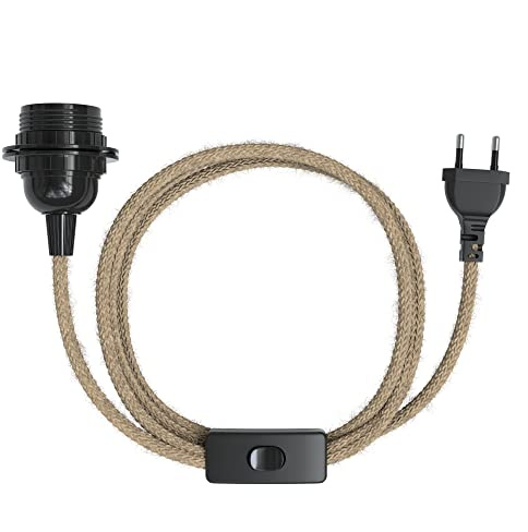 EAZY CASE - Lampenfassung E27 mit Kabel aus Jute [SCHALTER] - Fassung E27 Kabel - Lampenfassung mit Schalter - Lampenkabel Fassung - Glühbirne mit Kabel - DIY Lampenfassung Pendelleuchten Stecker