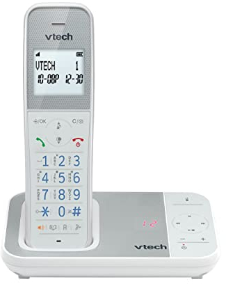 VTech XS1050 DECT Telefon Schnurlos Schnurlostelefon mit Anrufbeantworter, Anrufererkennung/Anklopffunktion Lautstärkeverstärker Freisprechfunktion-Anrufschutz Anrufersperre,Weiß