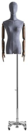 XIHAADOY Weibliche Schaufensterpuppe, Schaufensterpuppenkörper mit universellem Radstand, Kleiderformen zum Nähen, Kleidungsanzug-Display, leicht zu bewegen (Grau)