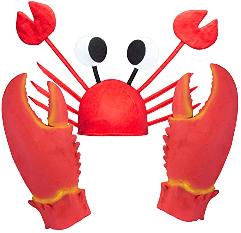 Valentoria Fun Lobster Crab Claws Gloves Hand Hat Cap Weapon Cospaly Halloween Costume Pretend Dress Up Play Game Party Festival Gag Props