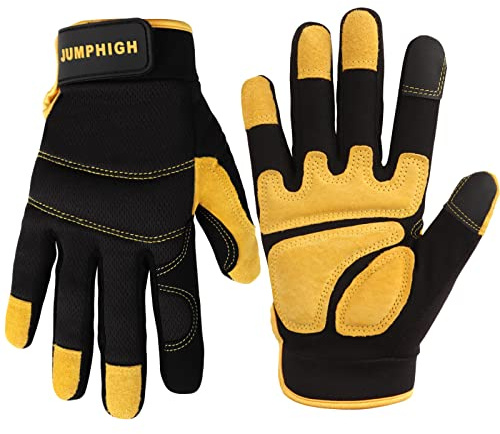 JUMPHIGH Utility Work Gloves Women, UltraLight Safety Work Gloves, MultiFunctional Mechanic Construction DIY Working Gloves, Touchscreen, Flex Grip, Machine Washable (S)