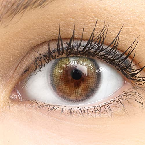 Glamlens lentilles de couleur vert naturelles colorées très haute opacité Bianco Green + étuis à lentilles de contact - 1 paire (2 pièces) - 90 Jours - sans correction - 0,00 Dioptries