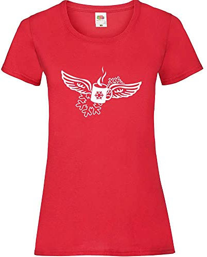Tasse à vin chaud avec ailes d'ange pour femme T-shirt, rouge, XS