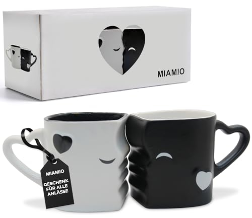 MIAMIO Assortiment de 2 tasses à café s’embrassant en céramique avec coffret cadeau Noir