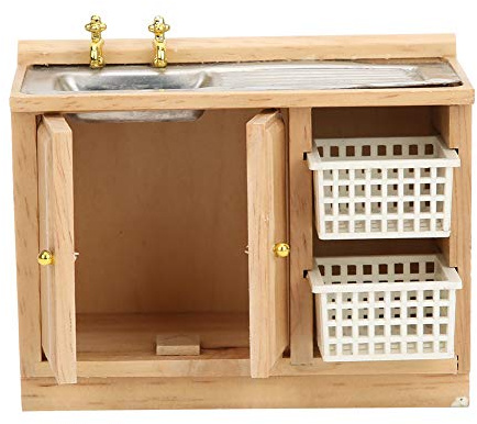 Puppenhaus, Badezimmer, Puppenhaus, Miniatur-Küchenspüle, 11 X 10 X 6 Cm, Puppenhaus, Maßstab 1:12, Miniaturmöbel, Modell, Küchengeschirr, Spültisch mit Körben