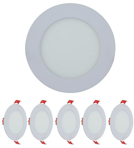 TEKLED LED Round Recessed Ceiling Light | Flat Panel Ultra Slim 120mm Downlight | 6W 400LM | for Home Kitchen Office Shop Industrial Use | 5700K Daylight | | 5-Pack [Energy Class G]