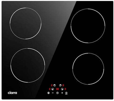 Ciarra CABBIH4-D Induktionskochfeld 60cm Einbau 4 Zonen Kochfeld Induktion Herdplatte Touch-Bedienung mit 4 Platten 9 Leistungsstufen Induktionskochplatte 6000W