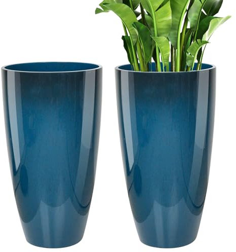 Lucieblessdesign Maceta de 21 Pulgadas de Alto, Juego de 2 macetas Altas para Interiores y Exteriores para Porche, Maceta Grande con Agujero de Drenaje para el hogar, jardín, Puerta Delantera (Azul)