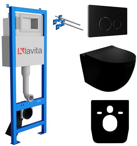 Lavita LAV 101 Élément mural pour WC 40 cm + évier mural SINTO noir sans bord + panneau de commande LAV 200.4.4 noir | Kit complet | Réservoir de chasse encastré | WC complet