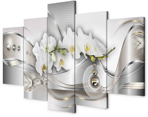B&D XXL - Leinwandbild Struktur Blumen Orchidee, 200x100 cm, 5-teilig | Hochwertige Leinwand, sofort aufhängbar, ideal fürs Wohn- oder Schlafzimmer, wasserfest und lichtecht, langlebig, stilvoll