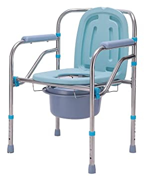 KOHARA Klappbarer Toiletten-/Duschstuhl, Nachttisch-Toilettenstuhl aus Edelstahl, tragbarer klappbarer Duschstuhl mit Abnehmbarer Toilettenschüssel, rutschfest, höhenverstellbar, 330 Pf