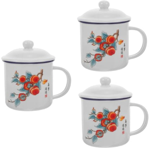 Yardwe 3pcs Retro Enamel Mug Hot Drink Cup Lids Reusable Coffee Cup Tea Portable