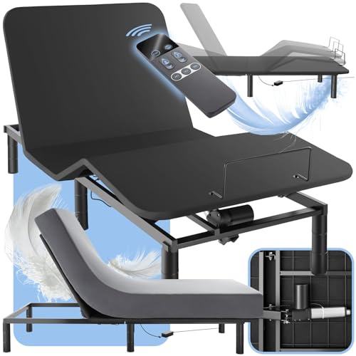 tectake® Letto Regolabile Elettricamente, Letto Regolabile, Elettrico, Due Motori Potenti, Regolazione Continua, Telecomando, Telaio In Acciaio - Antracite/Nero