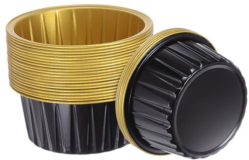 QUARKZMAN Coppe Cupcake Nere e Dorate, 25pz Pirottini Standard Cupcake Foglio Alluminio 5 Once, Pirottini Cupcake Usa e Getta per Dessert, Forniture Feste Compleanno, Decorazioni Matrimoni