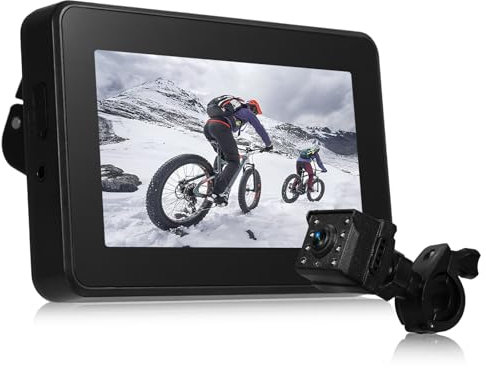 Shkalacar Telecamera Posteriore per Bicicletta 1080P con Monitor da 4,3'', Visione Notturna a 8 LED, Ampio Angolo di visuale di 150°, Staffa Girevole, Compatibile con Mountain Bike, Bici da Strada