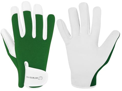 WESTWOOD FOX Gants de jardinage hommes/femmes, Gréeur à l'épreuve des épines Gants de travail, Écran tactile, Respirant, Gants de travail de sécurité légers, qualité Premium (Vert, S)