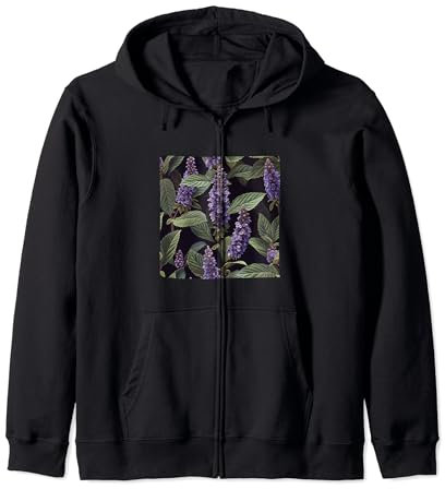 Anise Hyssop Flower Pattern Graphic Zip Hoodie
