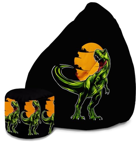 DreamRoots Sitzsack Erwachsene Oxford wasserdicht, Wild Dinosaur | Bean Bag 80x80x120 cm, Oxford Stoff 220 g/m², mit Lehne, Hocker & Bezug, Sitzkissen Boden, mit Füllung
