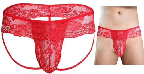 VemeFufu Perizoma Jockstrap per uomo sexy Suspensorio Pizzo Perizoma Slip Intimo Thong Sportivo Atletico Slip Traspirante Filo Elastico Mankini Maschio 1 pezzo Rosso, 1 confezione A. Rosso, Taglia