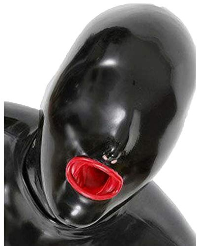 IMZAUYH Latex Mask Black Red JJ Set Hood 0.4mm Close Sealed Unseen Breathable Nostrils Head Cover Cosplay ZZ16 (Black, XL)