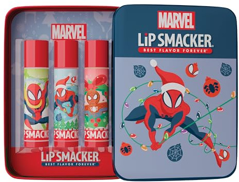 Lip Smacker Lip Balm Tin Trio, 3-teiliges Geschenkset für Kinder, Spiderman Edition, mit Rizinusöl, Feuchtigkeitsspendend und Leicht Aufzutragen, Spiderman