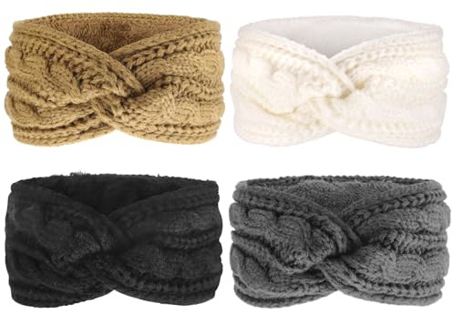 DRESHOW Damen Warm Gestricktes Stirnband Winter Ohrenwärmer Gehäkelte Kopfwickel Dickes Fleecefutter Haarbänder