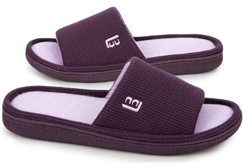LongBay Women’s Waffle Slippers Open Toe Slip On Memory Foam Flat Summer House Slipper