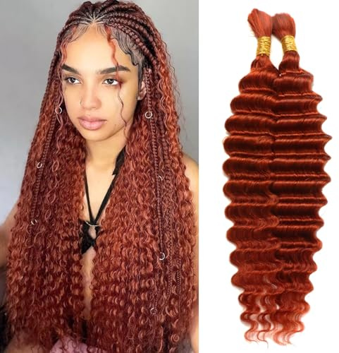 Cheveux humains ondulés profonds en vrac pour tressage - Micro tresses - 100 % cheveux humains brésiliens non traités - Sans trame - Pour tresses bohème (350#, 45,7 cm, 100 g (50 g x 2 trames)