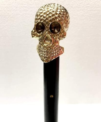 Gehstock aus Holz, antikes Messing, glänzend, handgefertigt, Totenkopf-Griff, viktorianisches Design-Skelett, Schwarz