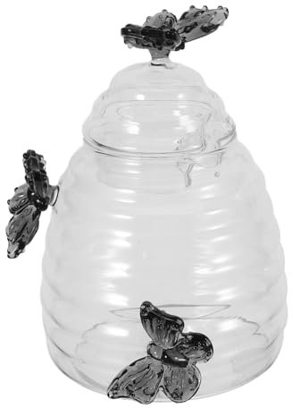 MAGICLULU Glass Honey Pot with Butterfly Lid Honey Storage Container with Stirrer for Kitchen