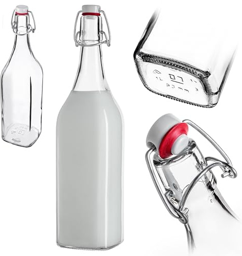 KADAX Bouteilles en Verre 1L à Fermeture mécanique – Grandes Bouteilles à Fermeture mécanique à remplir pour jus, vin et Kombucha
