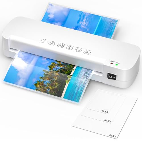 NAHKZNY Laminiergerät A4 A5 A6 Laminierset inkl 15 Hüllen mit Anti Stau Technologie 2 Walzen System Laminiermaschine für Fotos Dokumente Schule Büro Zuhause Schnelles Reibungsloses Laminieren