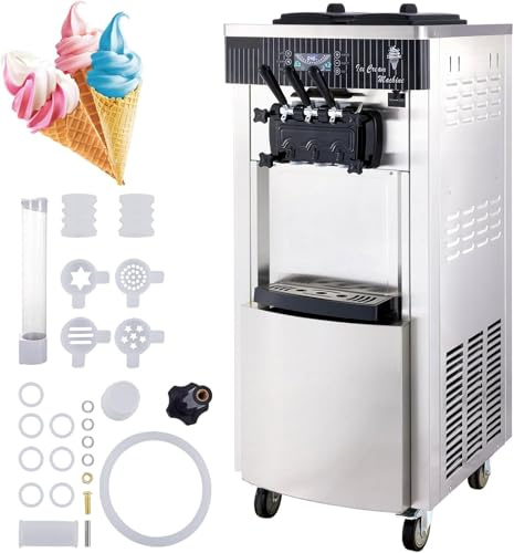 Furvveerr Machine à Crème Glacée Commerciale 28L/H, 2200W 3 Saveurs, Machine à Glacée Professionnelle, LED&Nettoyage Automatique, Réfrigération de Nuit, pour Yaourt,Café (8228H)