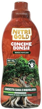 NutriGold® concime Bonsai |MAXI FORMATO Fertilizzante per Piante Bonsai da Interno e da Esterno - Stimola Crescita Armoniosa e Rinforza le Radici - Nutrienti a Km0 - Formato Liquido 700g + 50g Omaggio
