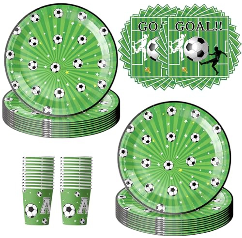 Juego de 60 platos de fiesta de fútbol para 16 invitados,reutilizables, decoración de fútbol,cumpleaños infantiles platos de papel de fútbol, platos de papel decorativos platos de fútbol y cumpleaños