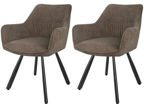 LEWE Esszimmerstühle 2er Set Drehbar, 360° Drehstuhl, Ergonomisch Polsterstuhl, Küchenstühle mit Armlehne, Metallbeine, Kurzflor-Stoff für Esszimmer Wohnzimmer Schlafzimmer, Braun
