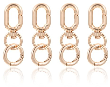 TIESOME 4 Stück Drehverschluss Clips Mit Doppelter Öffnung, Schlüsselanhänger Karabinerhaken Metall Drehfeder Karabinerhaken Für Heimwerkerarbeiten Schlüsselbänder Taschen(Gold)