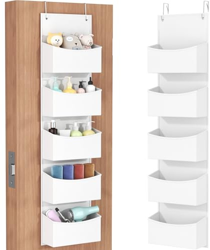 Lifewit Over the Door Organizer, Wardrobe Storage Organiser with Adjustable Metal Hangers, hanging shelves Behind Door for Bedroom, Bathroom, Pantry, Nursery, Kitchen, Dorm, 5 Shelf, Khaki