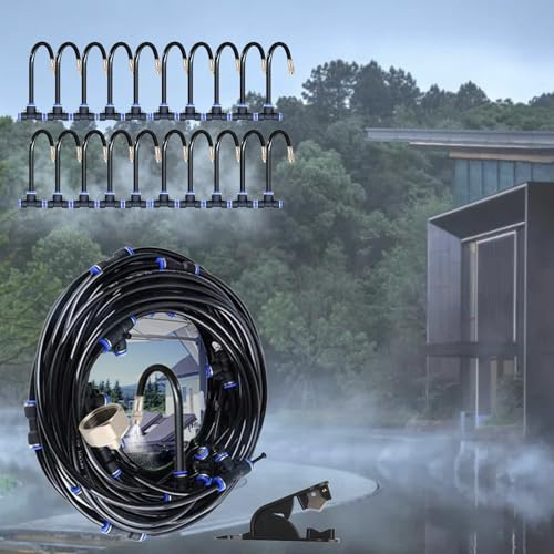 Kit Brumisateur Terrasse, dellyy Brumisateur Exterieur, 360° Brumisation Terrasse, Système de Refroidissement par Brumisation, pour le Jardin, la Pelouse, Stores, les Tentes (Noir, 20M)