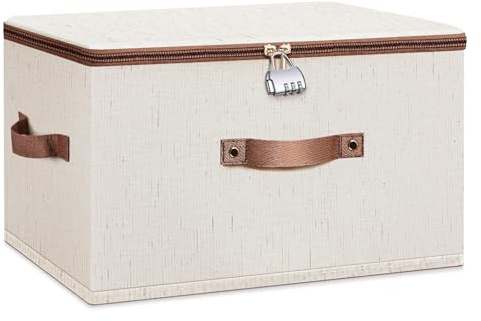 JUBORUI Scatola Richiudibile Con Lucchetto, Scatole Portaoggetti con Coperchio, Pieghevole Scatola Portaoggetti Tessuto Per Vestiti, Scarpe, Biancheria, Giocattoli, Cosmetici (40x30x21cm)