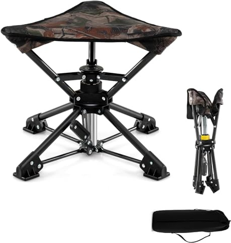 KOMFOTTEU Taburete Plegable de Camping, Silla Portátil de Caza con Bolsa de Transporte, Asiento de Pesca Trípode con Base Antideslizante y Carga 150 kg, para Picnic, 43 x 39 x 37 cm (Camuflaje)