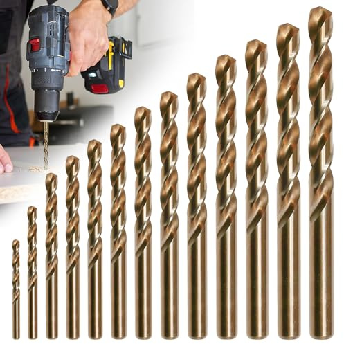 13Pcs Cobalt Drill Bit Set, Cobalt Twist Drill Bits, for M35 High Speed Steel, 135 Degree Split Point 1.5-6.5mm, Extremely Heat Resistant, for Stainless Steel, Cast Iron, Hard Metal, Plastic and Wood