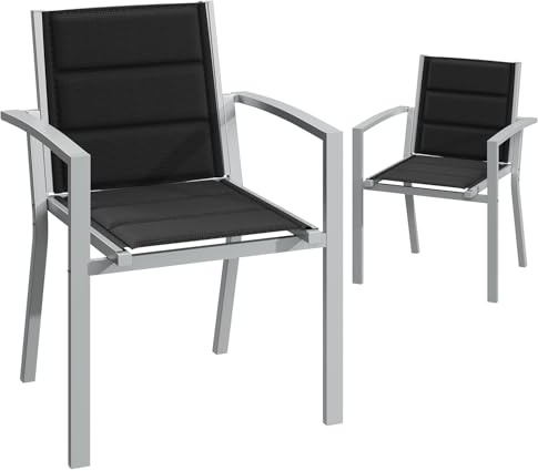 JUMMICO Set di Sedie da Giardino 2, Dedia da Pranzo Impilabile in Alluminio, Carico Massimo 160 kg, Sedia da Balcone, per Giardino, Piscina, Terrazza, Sala da Pranzo, Mobili da Giardino, Grigio Chiaro